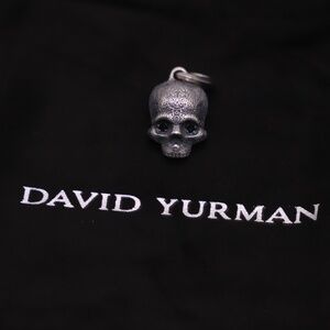 David Yurman Sterling Silver 18mm Memento Mori Skull Amulet with Black Diamonds